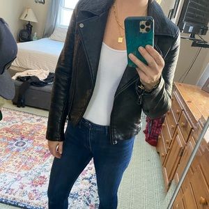 Topshop US Size 6 faux leather moto jacket zipper and button detail
